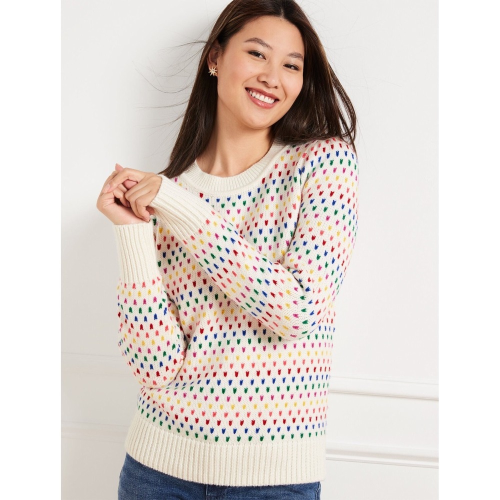 Talbots Puff Sleeve Crewneck Pullover Speckled Dots Marine Layer Sweater XL EUC